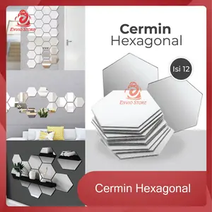 ENVIO - Cermin Hexagonal Set Isi 12 Ukuran 12cm (Kaca Hias Dekorasi)