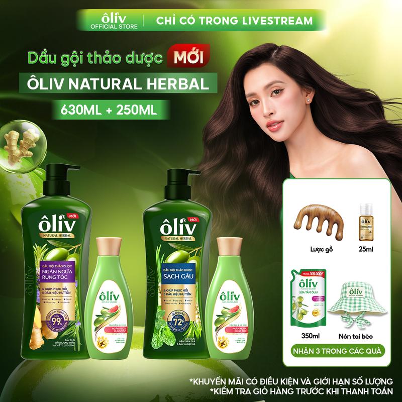 Combo Dầu Gội Thảo Dược Ôliv Natural Herbal 630ML + Dầu Xả Ôliv Chắc Khỏe Ngăn Gãy Rụng 250ML