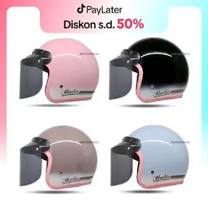 Helm Bogo Dewasa Classic Helm Bogo Wanita Gradasi List Pink Full Leher SNI Motorcycle Coklat