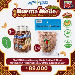 Kacang Mede JUMBO Goreng 250 Gr + 3 Pcs Susu Kacang Mede Coklat 200 ml - Paket Takjil Sultan COMEXTRA x PLANTIQ - Zero Cholesterol - Non Dairy Milk Lactose Free