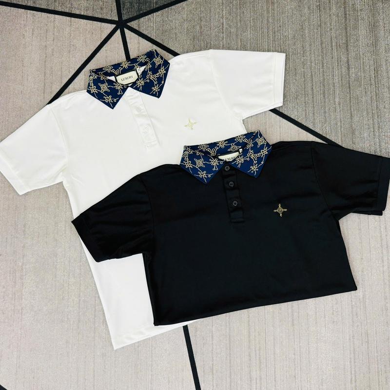Q.C Áo Polo Nam  Thêu Cổ Xanh A24 Hoạ Tiết Diệt Kim Chất Vải Gai Dệt Kim Sợi Nhỏ Co Dãn Cao Cấp Màu Trắng Size M L XL XXL
