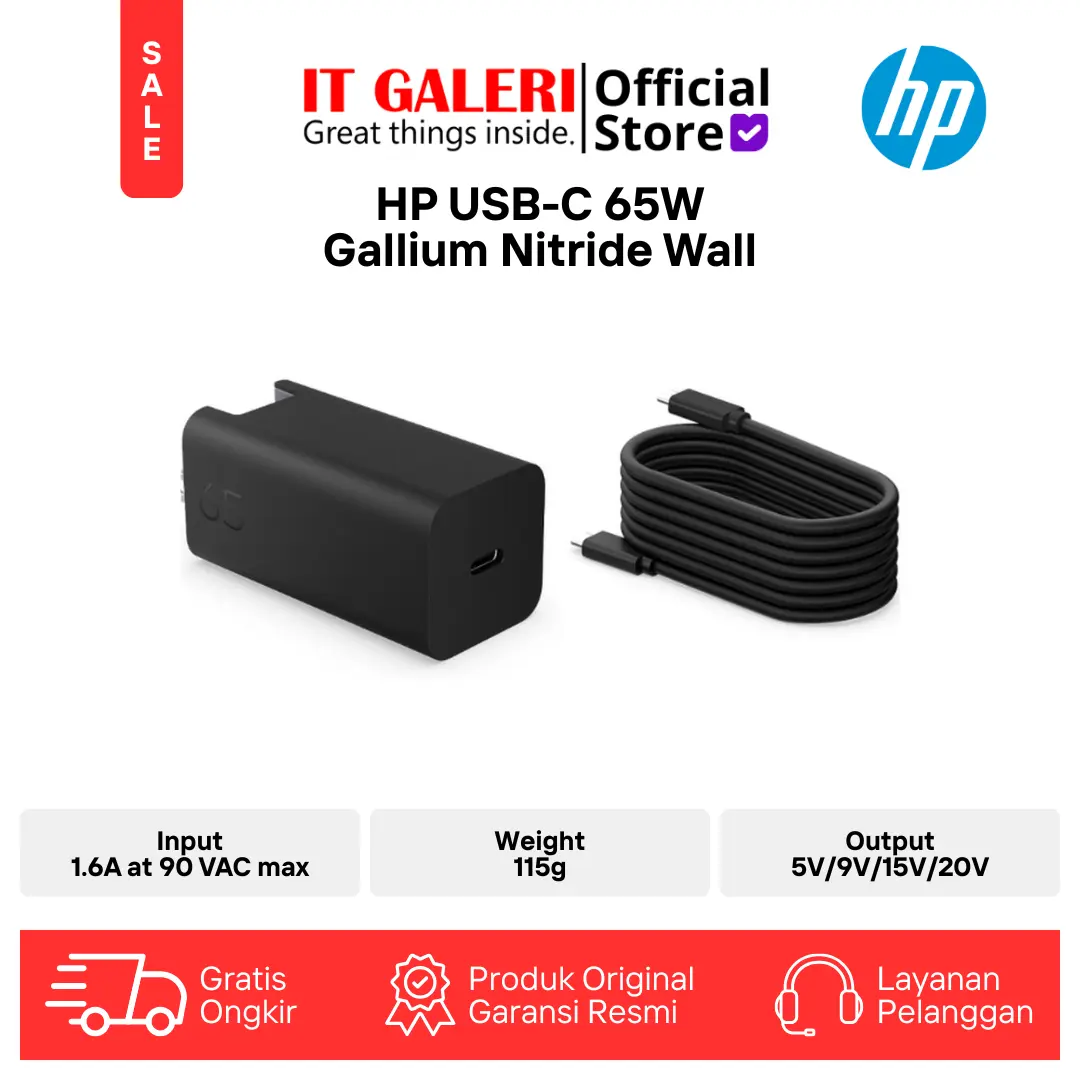 Charger Laptop HP USB-C 65W Gallium Nitride Wall | C90MRAA