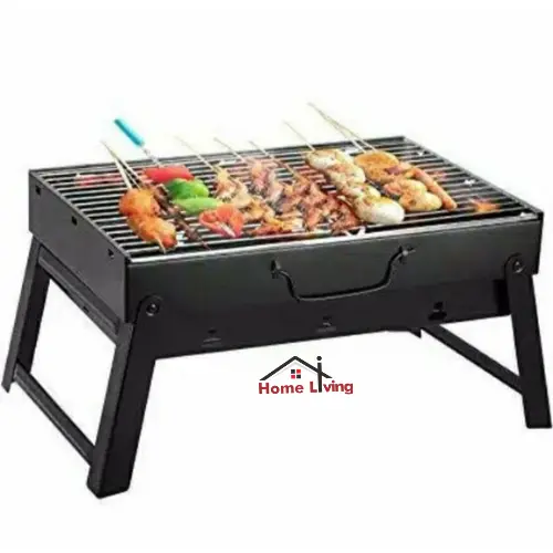 HL Alat Pemanggang Portable Lipat Minimalis Portable Barbeque Grill Tempat Bakar Sate Steak Serbaguna Arang Baja Panggangan Besi Hitam