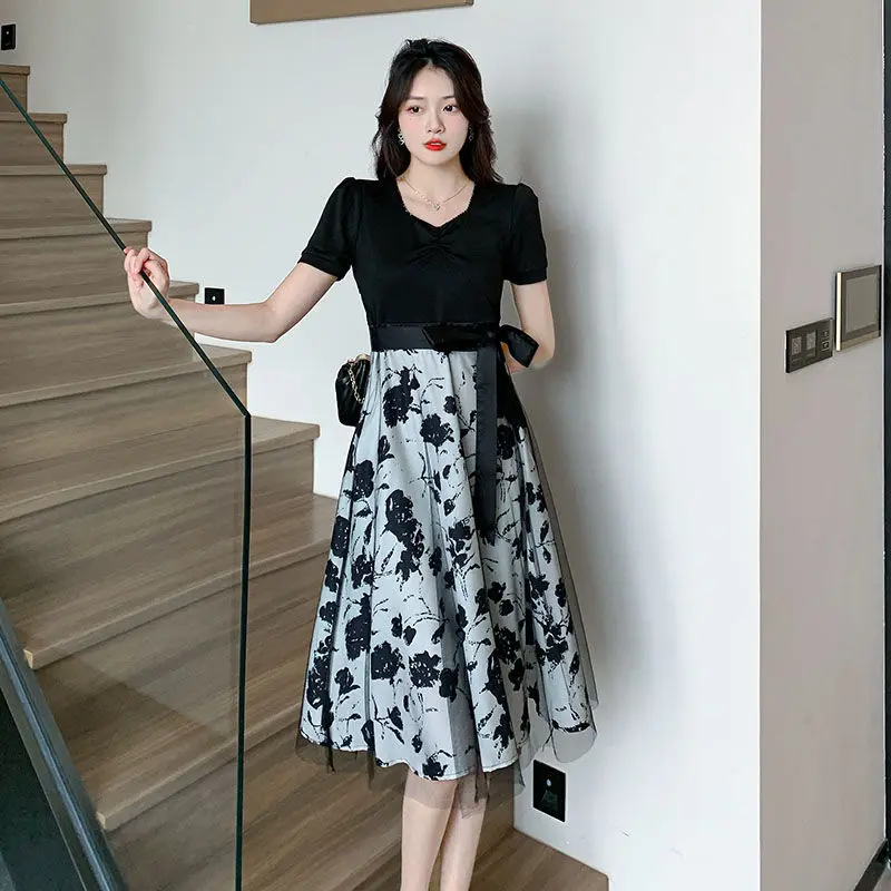 (1321)cocktail party korean dress for woman elegant midi dress plus size black summer fitted dress casual Gaun Panjang Wanita Pantai Simple Vintage Pesta