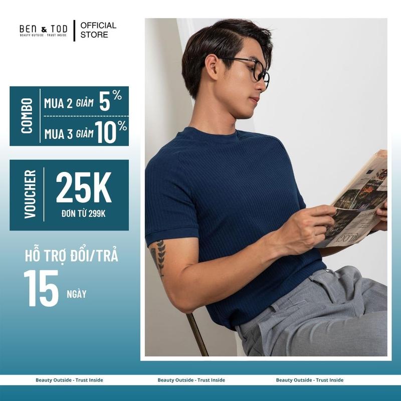   Special  Áo thun body nam BEN & TOD  20219 cotton cổ tròn co giãn thoáng mát Menswear Đen 