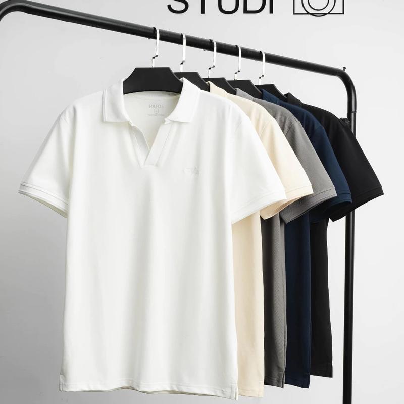 Áo Polo Nam cổ V cách điệu dáng regular, áo thun nam có cổ vải cá sấu cao cấp