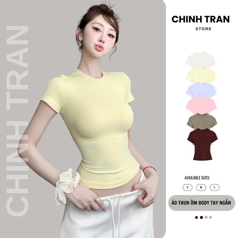   DEAL LIVE  Áo Thun Ôm Body Cotton Mịn Co Giãn CHINH TRAN STORE 