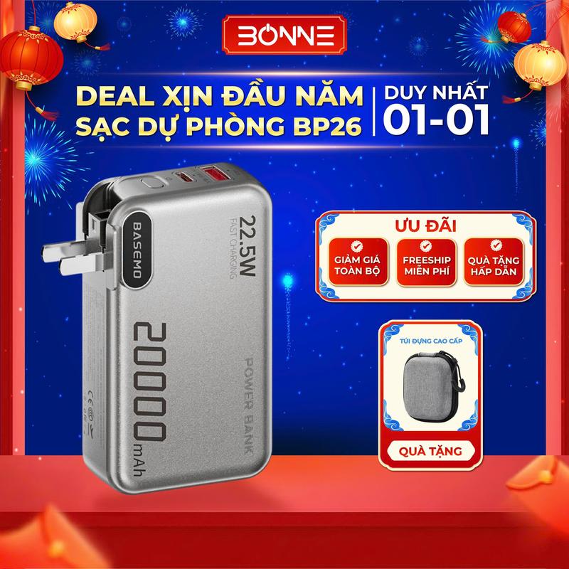 Tặng Túi Đựng Sạc Dự Phòng BP26 Chính Hãng By Bonne TECHNOLOGIQUE Sạc Dự Phòng Tích Hợp Chân Sạc AC Tự Mang Hai Dây Sạc Cho iPhone Và Android Có Chân Sạc Chuẩn AC Bảo Hành Chính Hãng 12 Tháng