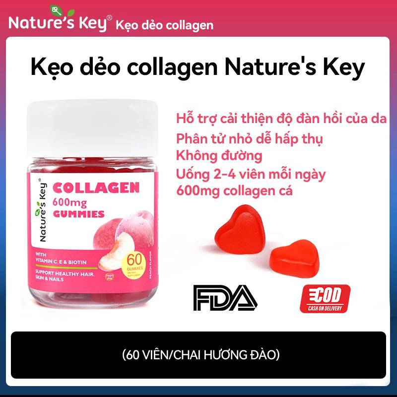  【KOL-Ưu đãi khách mới Kẹo dẻo Colllagen Nature'Key 600mg collagen từ cá Không đường Hỗ trợ tăng cường độ đàn hồi da Hỗ trợ cải thiện độ sáng da 60 keo 