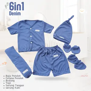 Azkalisya Baby Paket Hemat 6in1 Perlengkapan Bayi Baru Lahir Setelan Bedong Topi Sartaki Terjangkau polyester Karakter