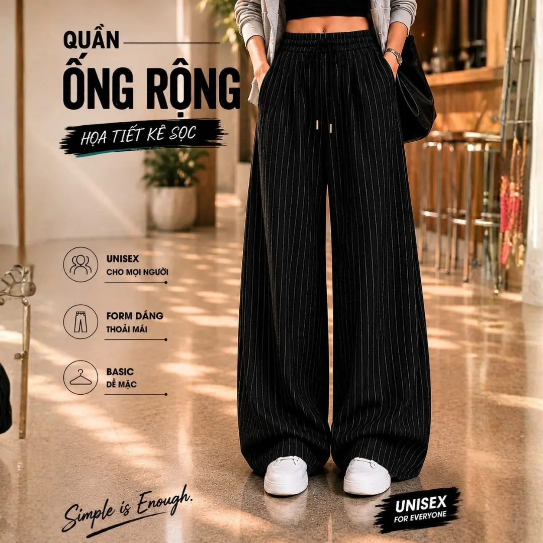 Quần ống rộng kẻ sọc ZGO unisex lưng chun vải kate thoáng mát không nhăn form quần suông QZG03 quan Nữ Ong Women Pants quần tây quần  kẻ quần  tây quần  kẻ quần  kẻ quần  kẻ quần  kate