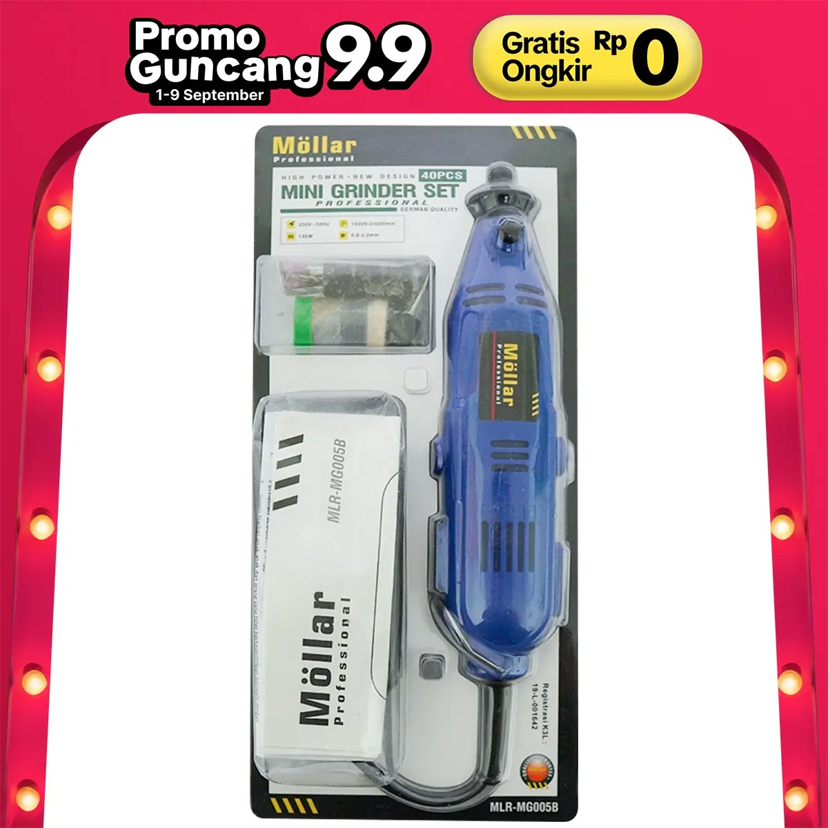 MOLLAR MINI DIE GRINDER SET 40 PCS - GERINDA BOR TUNER LISTRIK BLISTER