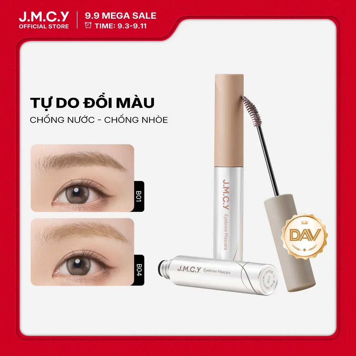 【9.9 MEGA SALE】JMCY-DAV Chứng Nhận Gel Kẻ Lông Mày Có Màu, Tất Cả Trong Một, Phiên Bản Nâng Cấp, Lên Màu & Giữ Nếp Tự Nhiên, Dễ Sử Dụng, Lâu Trôi Cả Ngày, Không Phai Màu