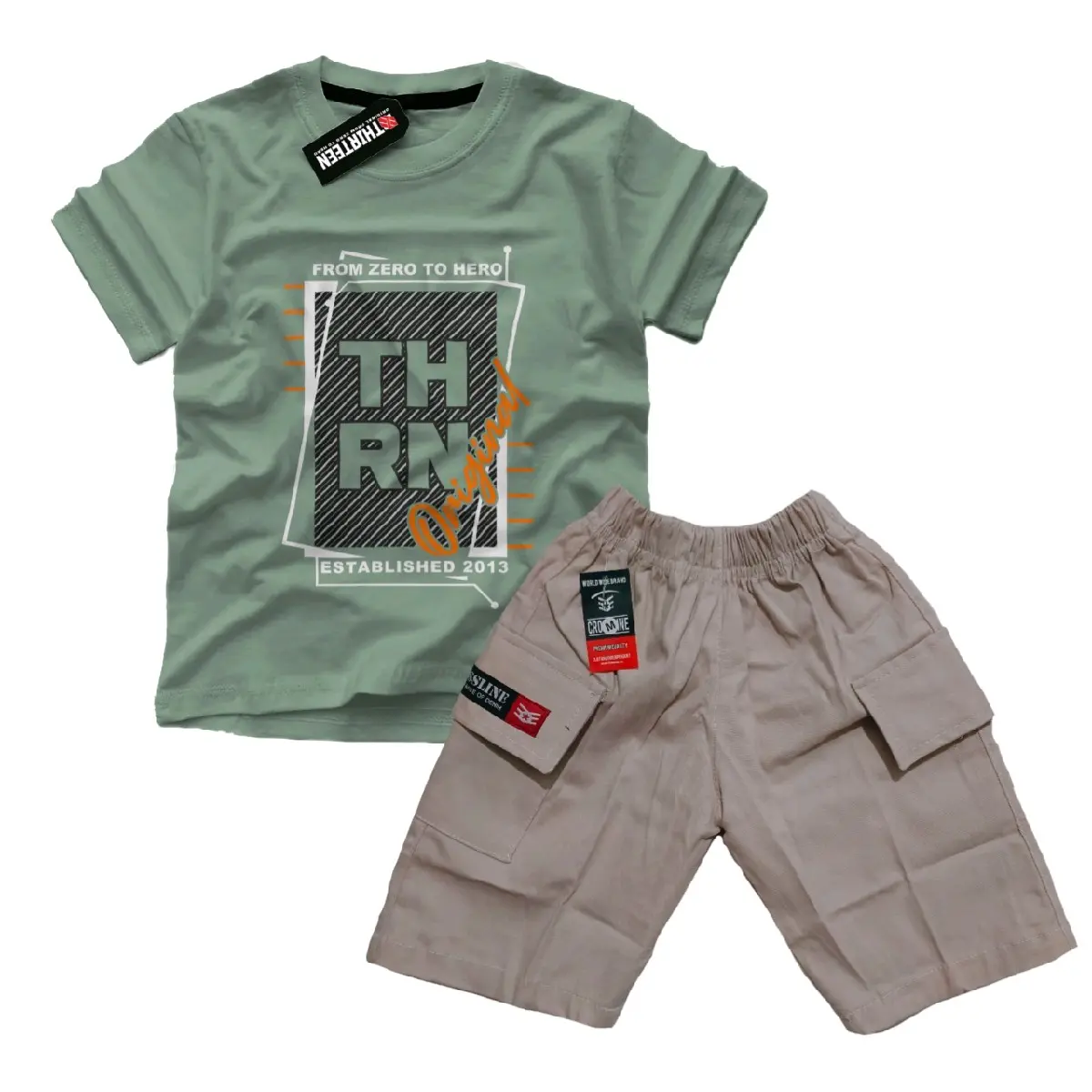 kaos setelan anak thirteen terbaru katun dan celana twill