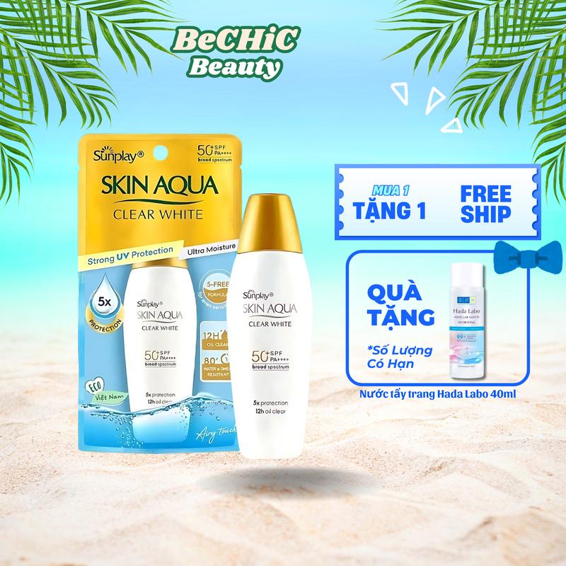 Sữa Chống Nắng Dưỡng Da Trắng Mịn Tối Ưu Nắp Vàng Đồng Sunplay Skin Aqua Clear White SPF50+ 55g Dưỡng Face