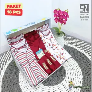 Daffasindo Paket Hampers 18pcs Set Baju Bayi Paket Kado Lahiran   Baju Bayi Set Baju Bayi Lucu & Nyaman Bahan Katun Lembut SNI Aman untuk Kulit Bayi Kado Lahiran Lucu Hewan Polos Double Polyester