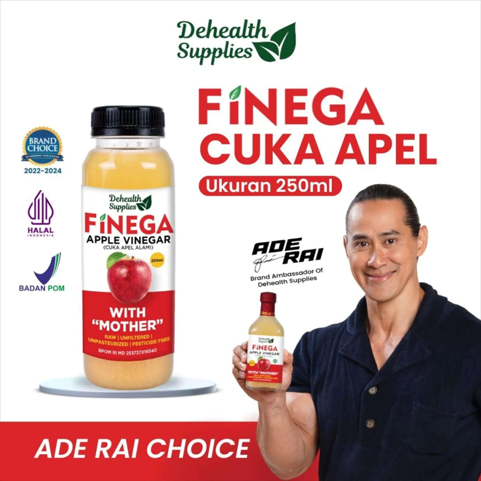 Finega Cuka Apel Apple Cider Vinegar ACV With Mother 250ml (PLASTIK) Vinega original