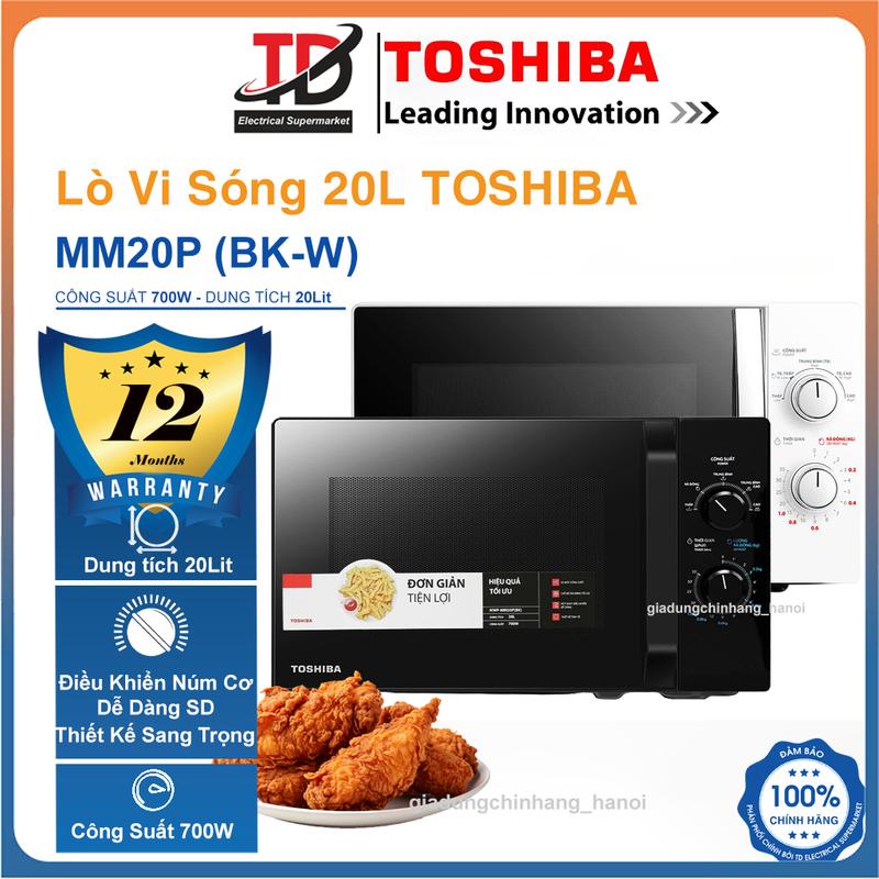 Lò Vi Sóng Toshiba MW2-MM20P(BK-W), 20Lit - 700w, Núm Cơ Dễ Sử Dụng,