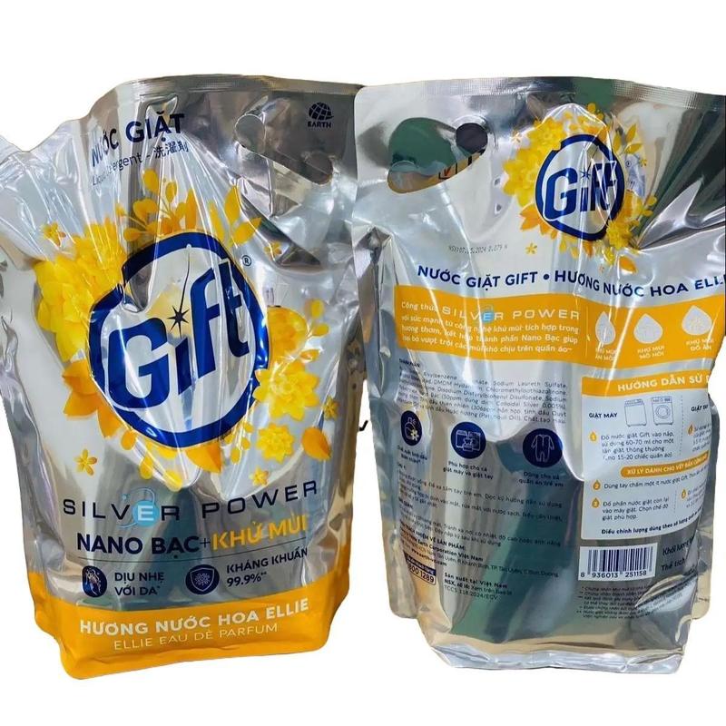 ￼Nước giặt Gift 3.6kg hương tinh dầu nước hoa ELLIE &Công nghệ Nano Bạc khử mùi hôi, ẩm mốc trên vải Làm Sạch