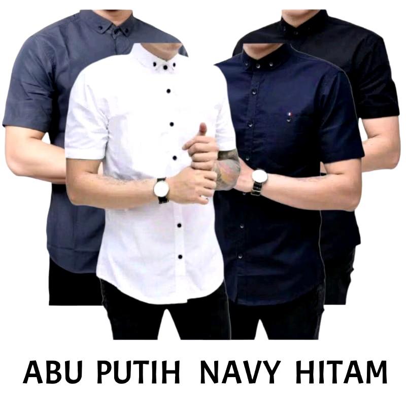 Kemeja Polos Slimfit Pria 4 Pcs Bahan Katun 100% - Hitam/Putih/Maroon/XL - Casual, Formal, Basic slim fit shirt 1