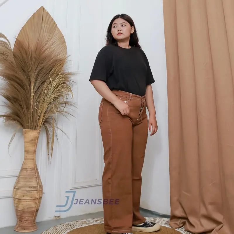 Kulot Loose Jeans Jumbo 27-42 Big Size Kulot Cream Choco Hitam  High Waist Panjang 2