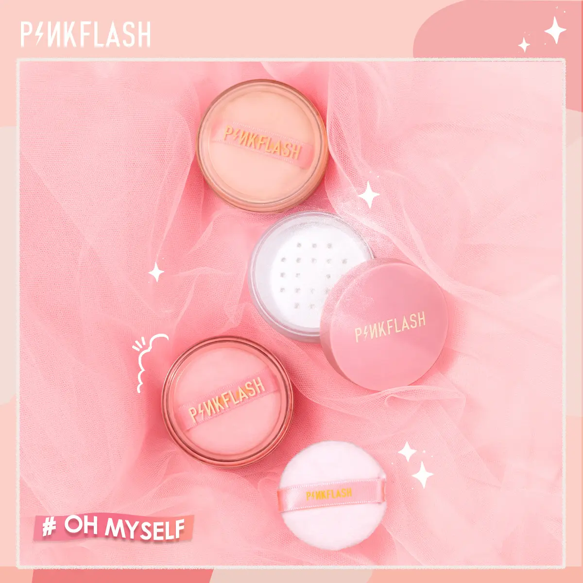 【Penghantaran cepat】 Bedak Mekap, PINKFLASH, Kawalan Minyak, Pusam Sendiri, Lutsinar Cahaya, Longgar, Lembut, Kalis Air, Tahan Lama, PF-F06, Bedak Tetapan whitening  powder Makeup Serbuk
