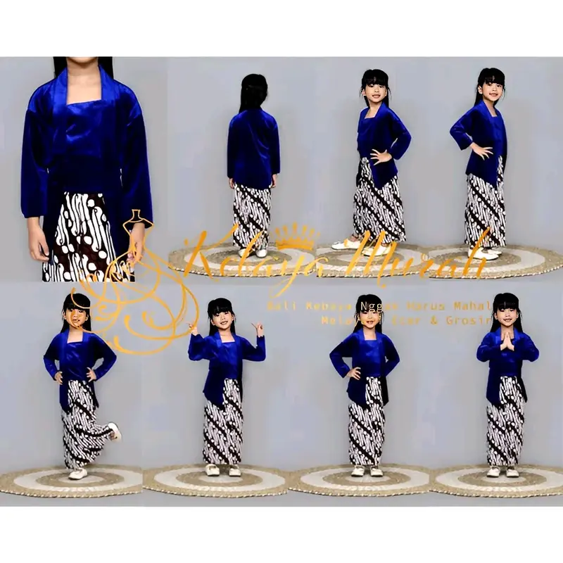 Setelan Kebaya Bludru Anak Kutubaru || Set Kebaya Bludru Anak Perempuan || Seragam Adat Anak Perempuan 9-10 Tahun Yellow || Rok Motif 5