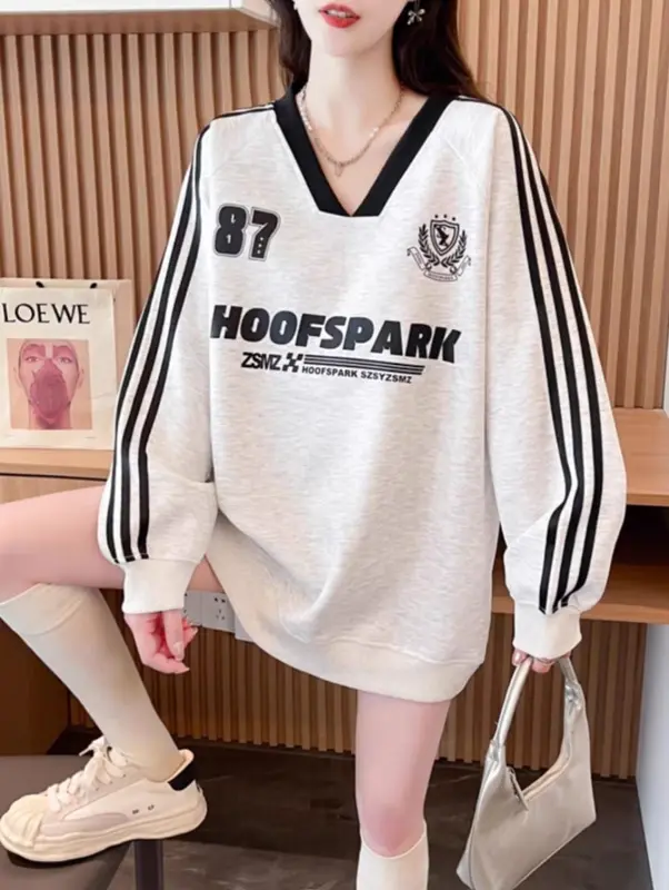 Sweater Wanita Hoofspark 87 Vneck Oversize Wanita Basic Oblong Bigsize Fleece Nyaman - Crewneck Oversize 1