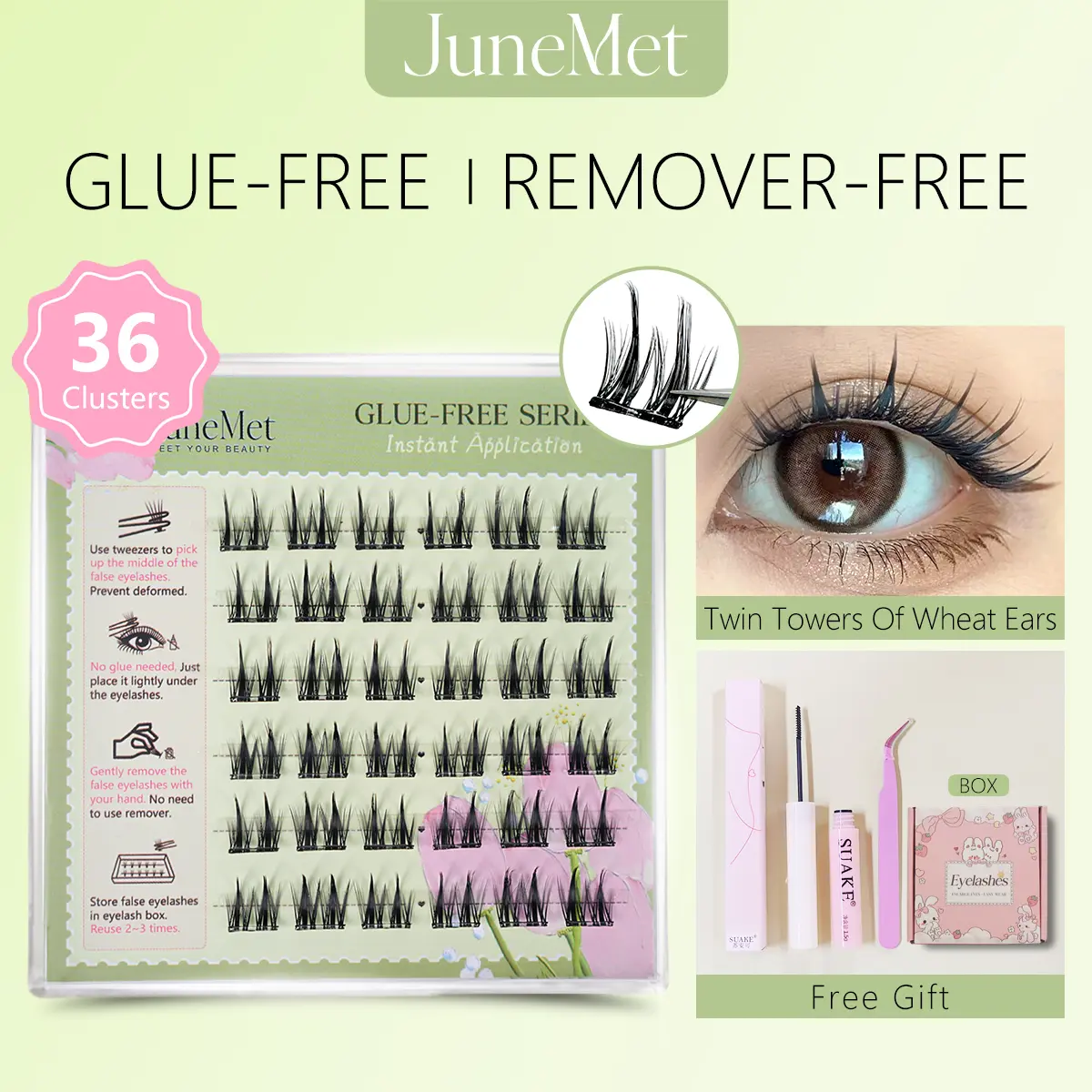 【Glue-free Eyelashes】 Cosmetic Upgrade Eyelash Gift Box【Twin Towers Of Wheat Ears】 Makeup C Curl False Eyelash Length 8-14mm No Need Glue Lashes Eyelash Extensions 【Suitable For Beginner】 douyin  lashes