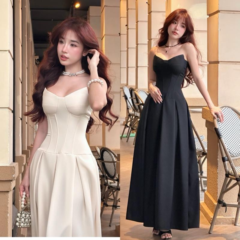Đầm Corset 4 Cúp Xoè Siết Đan Dây Lưng Chất Chéo Hàn Đầm Đi Tiệc