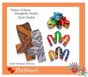 Paket Celana, Songkok, dan Syal Motif Ondel-Ondel – Nuansa Betawi Asli