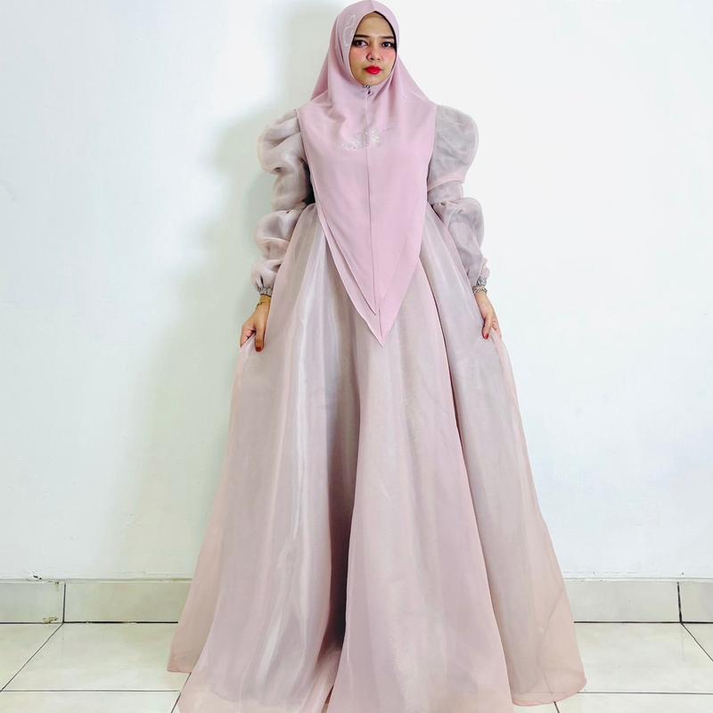 BELIFI  | Rumi Setelan Gamis Syari dengan Khimar Bahan Organza Kombinasi Cotton Madinah 2