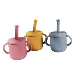 Silicone Toddler Baby Snack Learning Training Drinking Straw Sippy Cup Bottle With Straw Lid