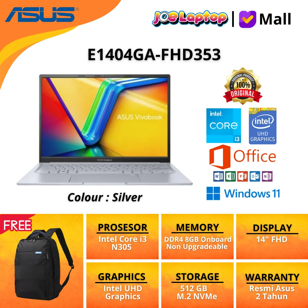 Asus Vivobook Go 14 E1404GA-FHD353M Silver i3 N305 Win11 OHS