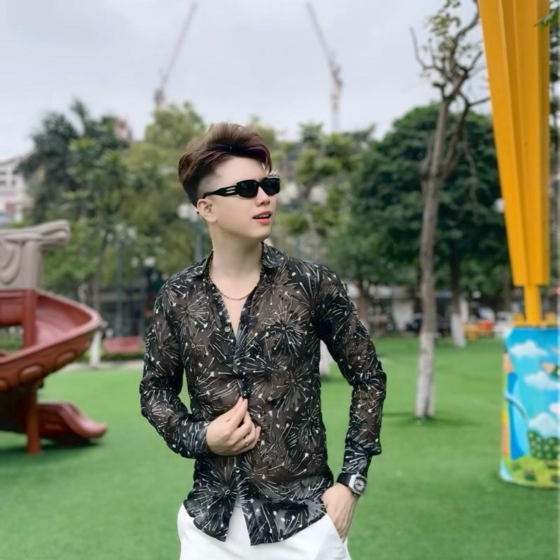 ÁO SƠ MI GẤM DỆT XUYÊN THẤU (Smi 03) Nam Menswear Màu Đen