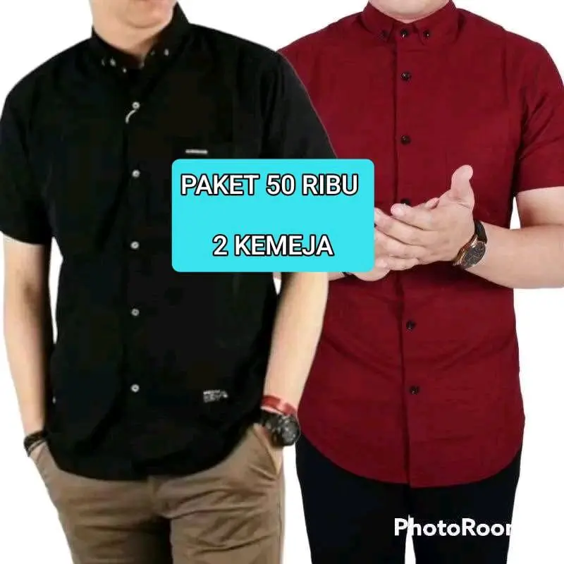 Paket 2 Kemeja Cuma 50 Ribu Warna Hitam  Maroon Coksu Putih  Navy Hijau Formal  Pendek