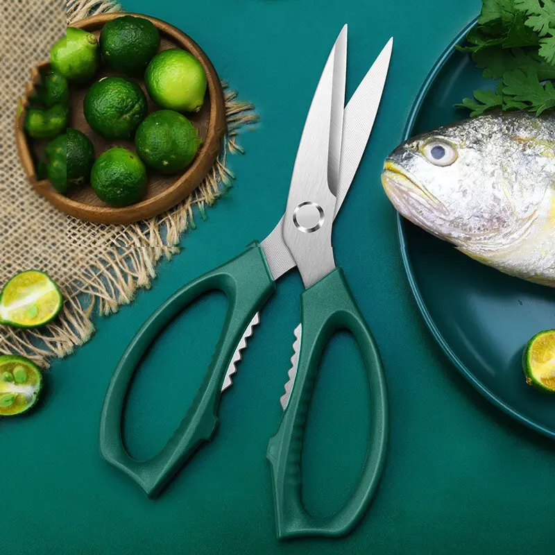 Exquisite stainless steel kitchen scissors, strong chicken bone scissors, multi-functional thickening food scissors, meat scissors, kitchen supplies, dark green multi-functional scissors, safe and durable