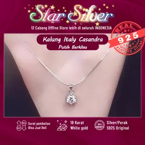 Kalung italy Casandra putih Star SIlver berkilau S925 Original campuran emas putih 18 karat. kalung mewah perempuan cantik mewah aman digunakan setiap hari