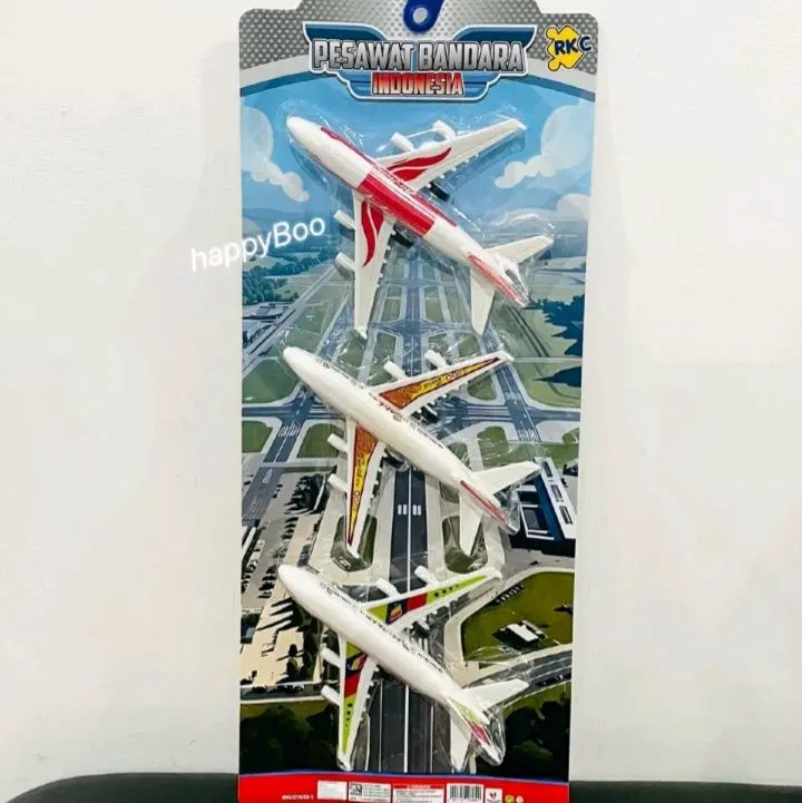 Pesawat Bandara Indonesia Mainan Edukasi Anak Anak dengan 3 Model Pesawat Berwarna Cerah dan Desain Menarik