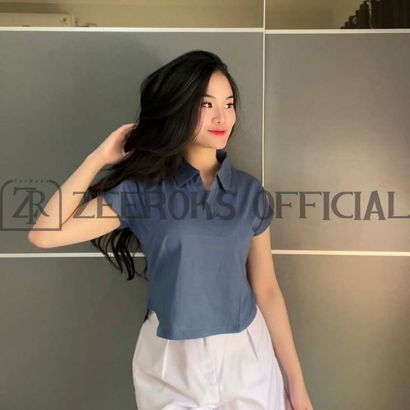 Product Introduction of baju wanita crop top leher kerah polo lengan pendek terbaru bahan cotton combed 16