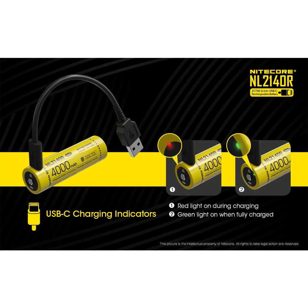 NITECORE Baterai Isi Ulang 21700 Recharge Li-ion 3.6V 5A 4000mAh 1 PCS - NL2140R