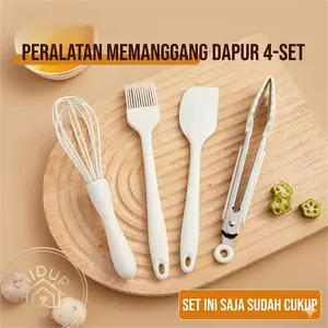 Hidup Simpel - 4pcs Set Alat Baking Silikon Anti Lengket Food Grade Tahan Panas Spatula Kuas Kue Set Aesthetic