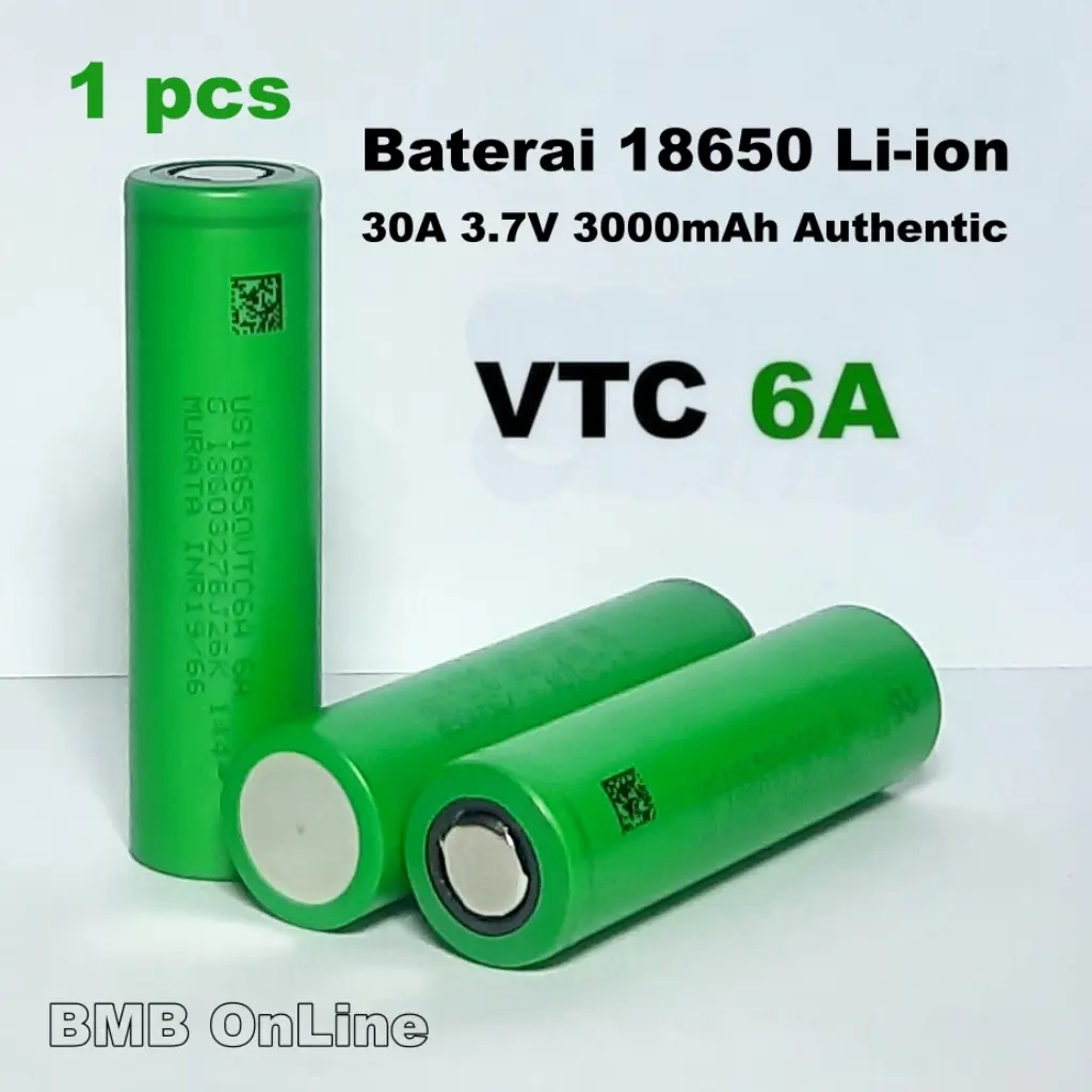 Baterai INR 18650 Murata VTC 6A 3.7Volt 3000mAh Original Authentic