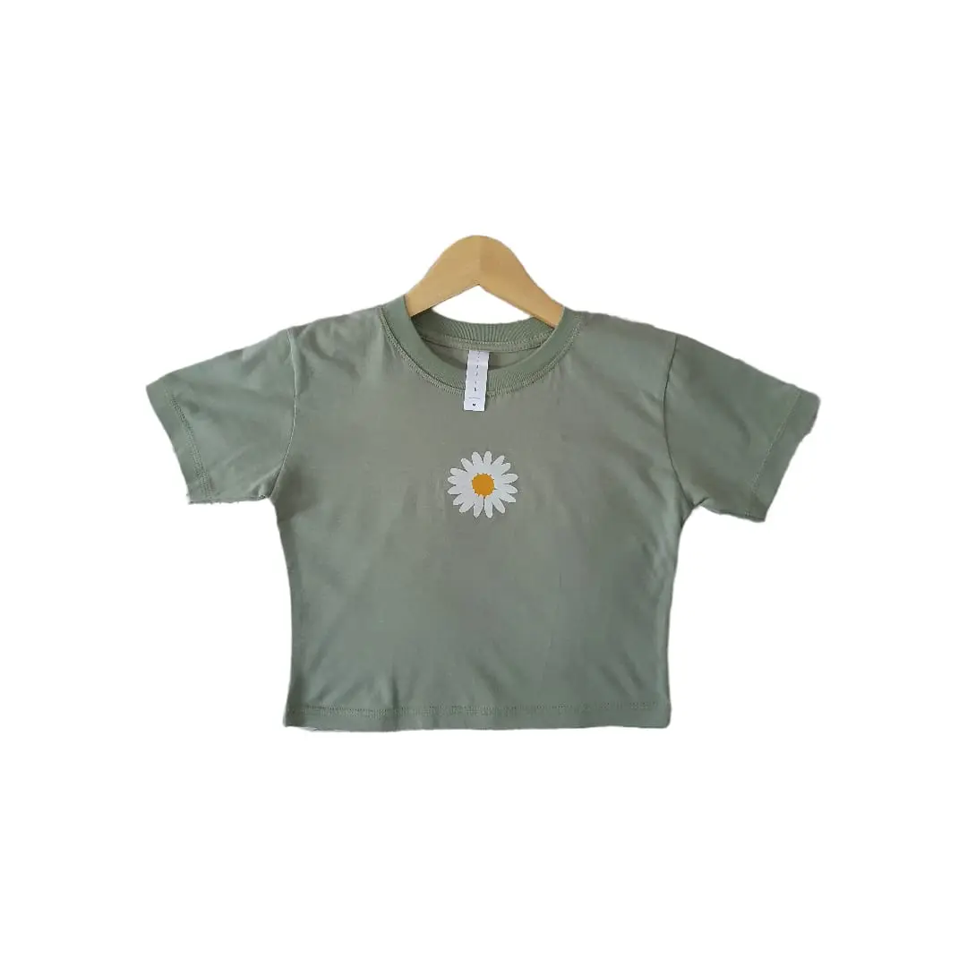 FLAVIO CROP TOP KAOS POLOS  Atasan LENGAN PENDEK BUNGA MATAHARI SAGE GREEN Nyaman Hijau baju  crop baju  wanita baju  baby  tee  wanita kaos  slim  fit  wanita Panjang
