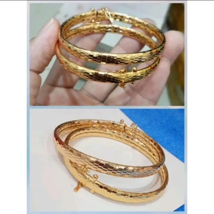 2 PCS Gelang Bangkok Sisik Naga bukaan Samping Berlapis Emas