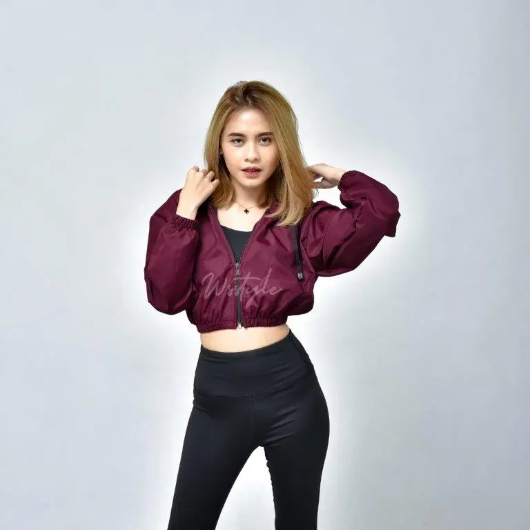 Jaket Crop Top Wanita Dewasa Jaket Olahraga Wanita Gim Jogging Running Bersepeda Berlari  Bahan ringan Korean style Sport