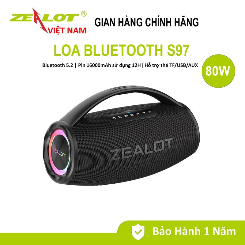  ZEALOT Loa Bluetooth S97 Phiên Bản 2024 Siêu Trầm 80W Công Suất Củ Loa Nghe Nhạc Pin 16000mAh IPX6 Chống Nước RGB Đèn LED Cho Tiệc Cắm Trại 
