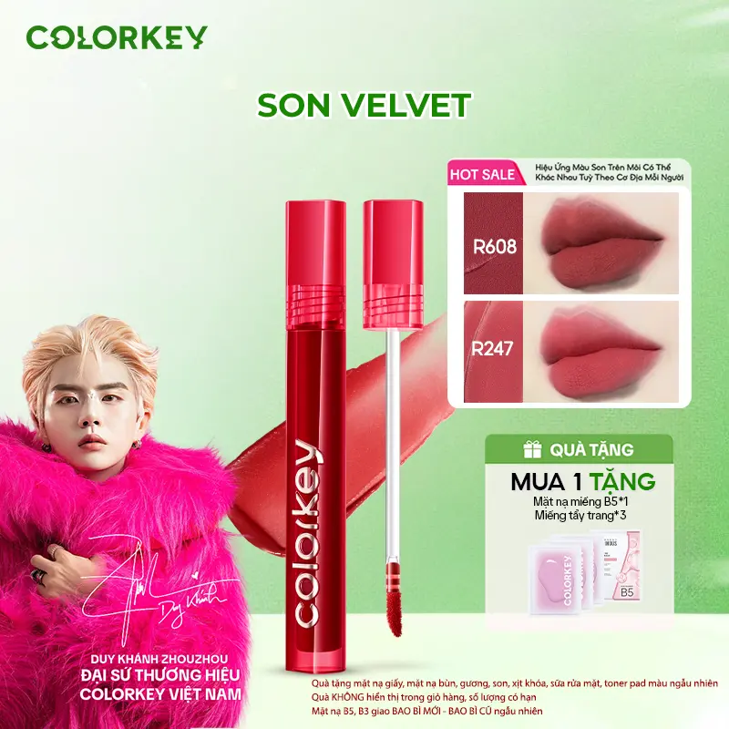 Son Kem Velvet COLORKEY Phiên Bản 3.0 Chất Son Mỏng Mịn, Bền Màu Mềm Mượt Trên Môi 3g