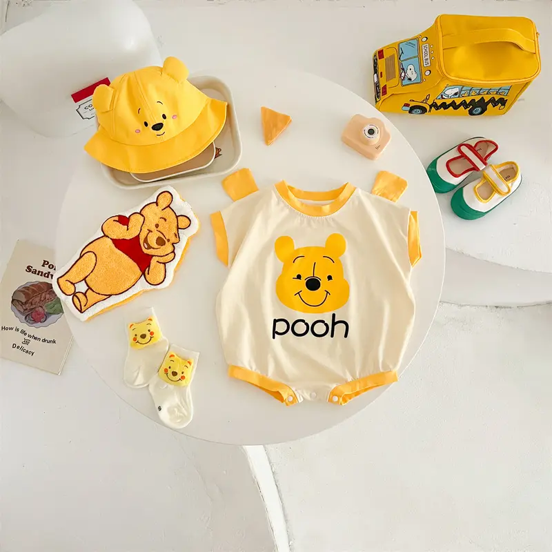 Quần Áo Sơ Sinh Gấu Nhỏ Áo Jumpsuit Quần, Bộ 3 Chiếc, Cho Em Bé Trai, Mặc Mùa Hè, Ngắn Tay, Áo Liền Quần Thời Trang, Thích Hợp Cho 0-24 Tháng 3