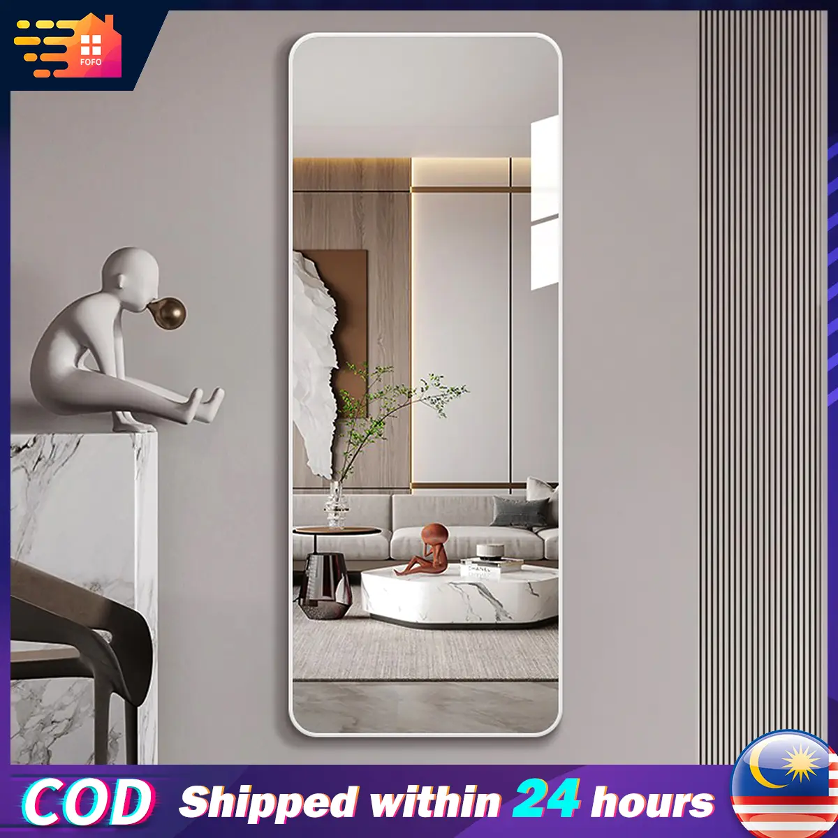 Cermin dinding  Full-length Mirror wall mirror bedroom living room mirror decorative mirror 90CM Cermin Panjang hiasan dinding Black Gold